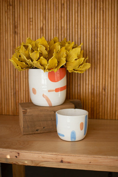 set of two multi-color hand painted flower pots