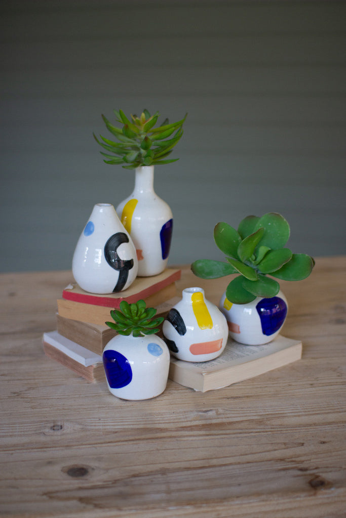 set of five multicolor hand painted vases