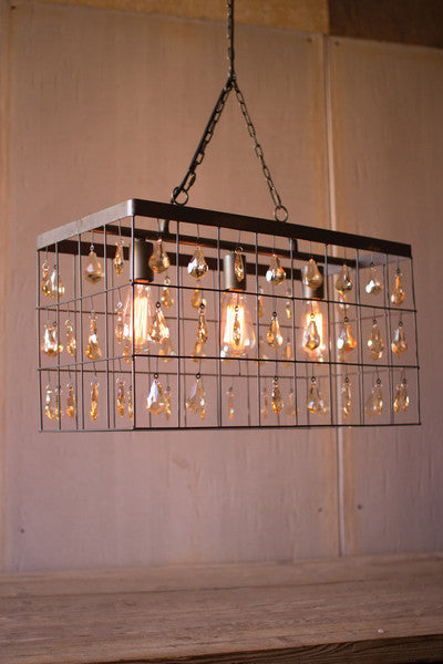 large rectangle pendant light with amber hanging gems