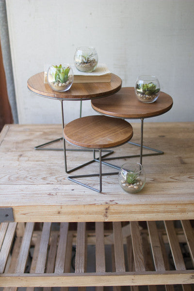 Round Wire Display Risers With Wood Tops - Set of 3