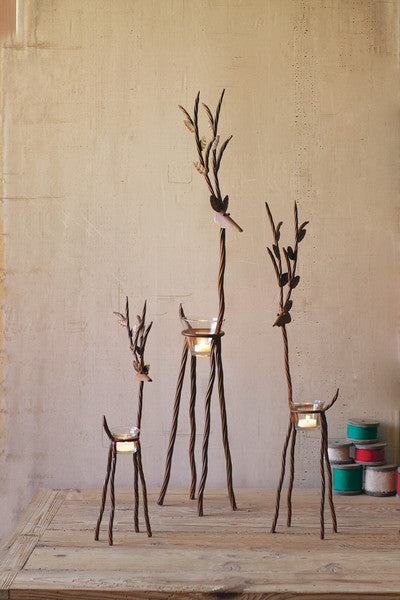 Rustic Iron Reindeer With One Tealight - Set of 3