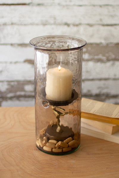 Mini Smoked Glass Candle Cylinders With Rustic Insert - Large