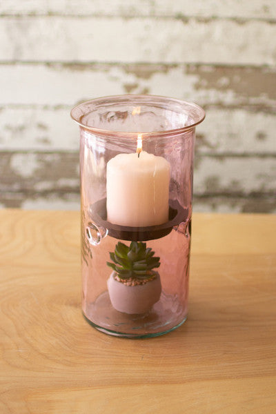 Mini Lilac Glass Candle Cylinders With Rustic Inserts - Medium