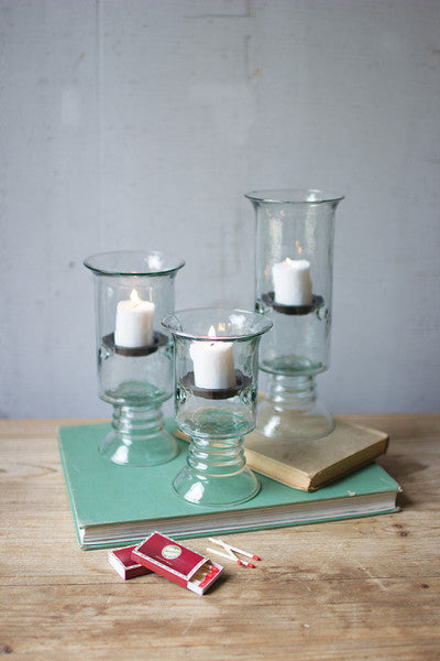 Recycled Glass Votive Cylinders With Glass Base - Set of 3