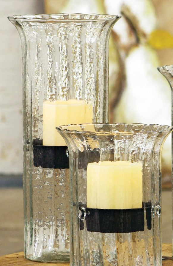 Ribbed Glass Candle Cylinder With Rustic Insert