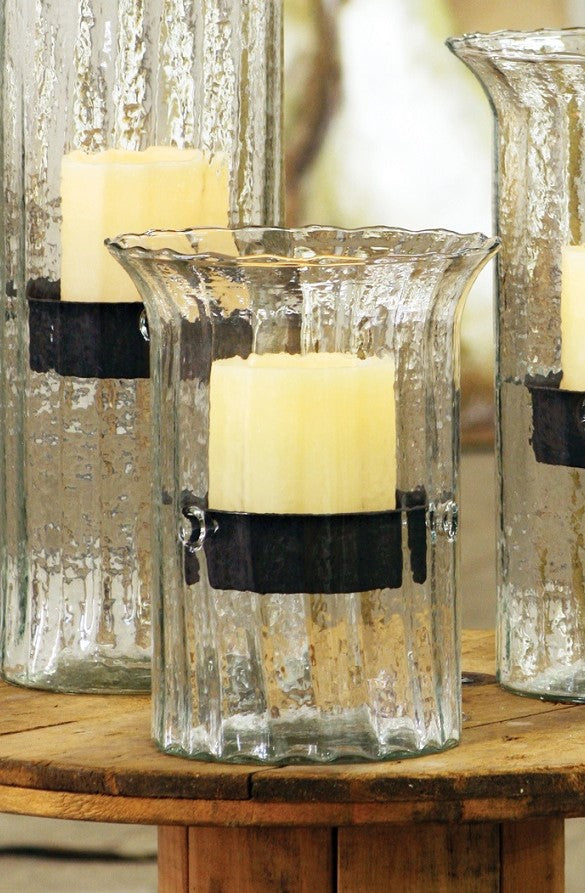 Ribbed Glass Candle Cylinder With Rustic Insert
