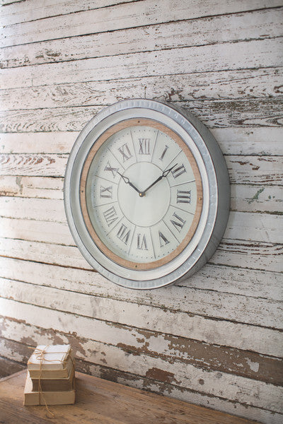 Enamelware Clock With Wood Detail