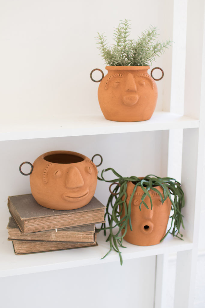 Funky Face Clay Planters - Set of 3