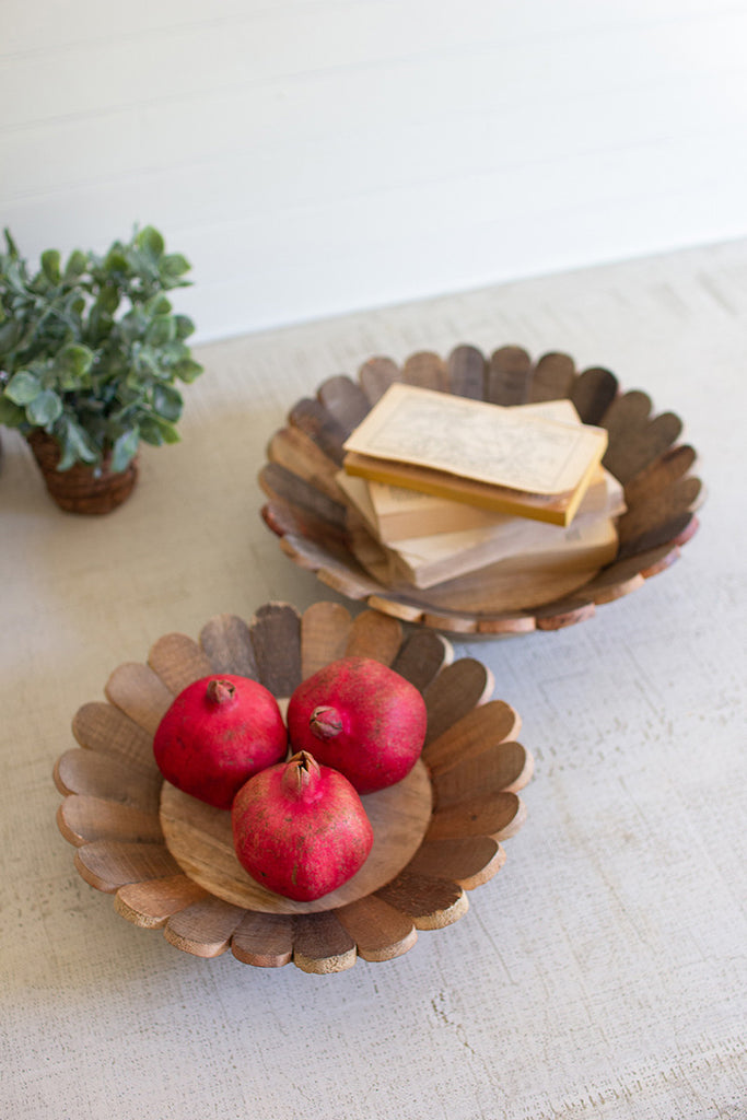 Flower Shaped Recycled Wood Bowls - Set of 2