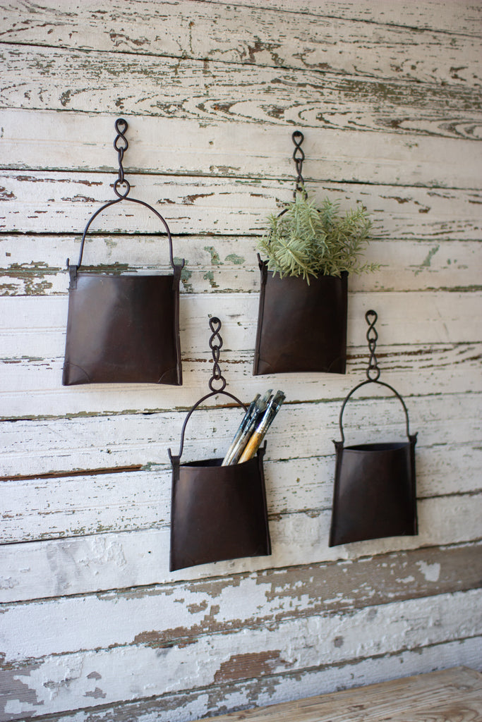 Hanging Iron Pocket Bucket With Chain - Set of 4