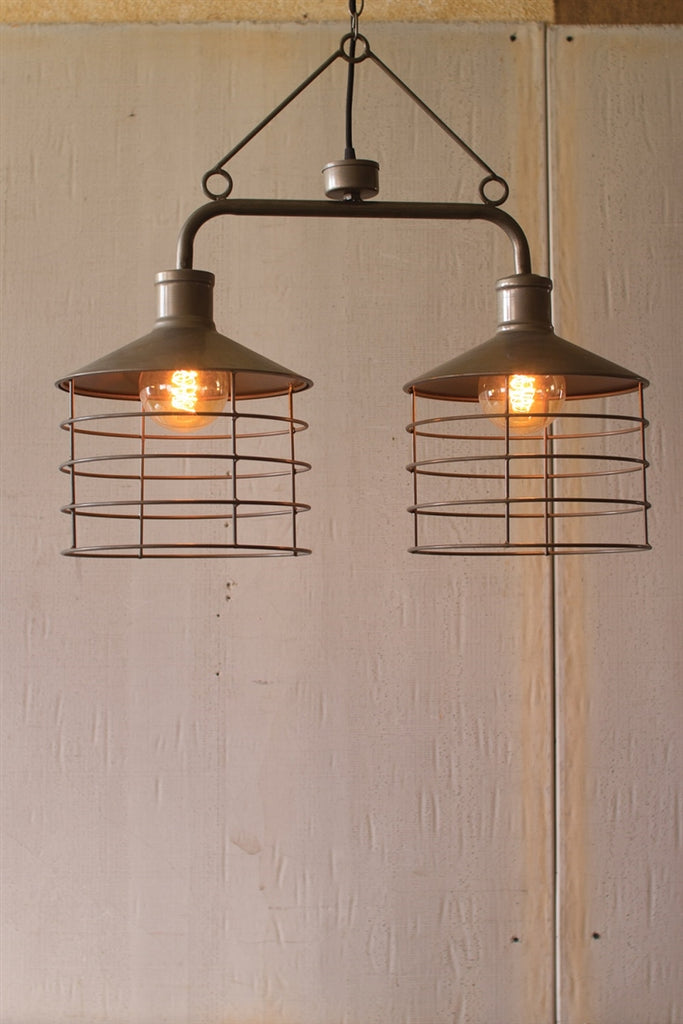 Metal Two Caged Pendant Light