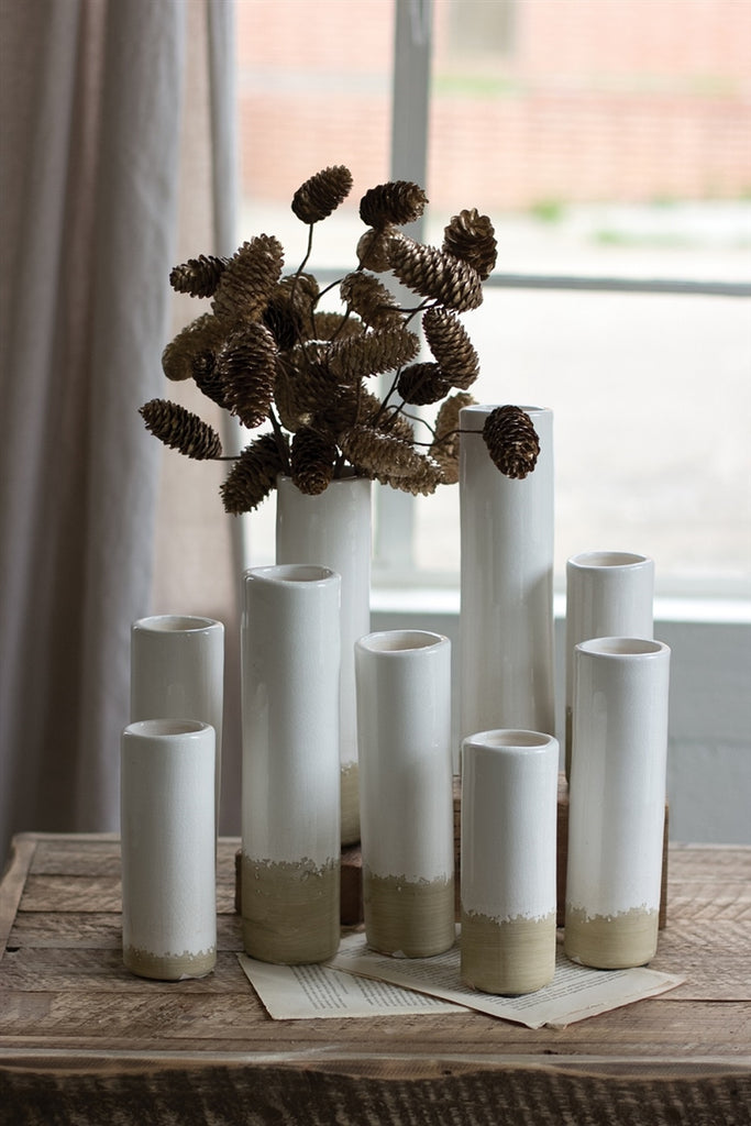 White Ceramic Cylinder Bud Vases - Set of 9