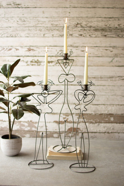 Wire Abstract Ladies Taper Candle Towers - Set of 3